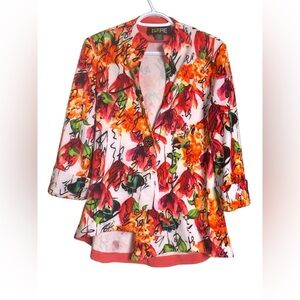 Pure Essence Spring Summer Jacket, Bright Floral, 3/4 Sleeve, Stretch
